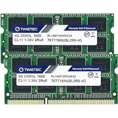 Timetec 8 GB KIT (2 x 4 GB) DDR3L / DDR3 1600 MHz PC3L-12800 / PC3-12800 Nicht-ECC ungepuffert 1,35 V / 1,5 V CL11 2Rx8 Dual Rank 204 Pin SODIMM klēpjdators RAM piezīmjdators Modul Upgrad