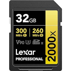 Lexar Professional 2000x 32GB SDHC UHS-II karte, lasīšanas ātrums līdz 300 MB/s, DSLR, kino kvalitātes videokamerām (LSD2000032G-BNNNU)
