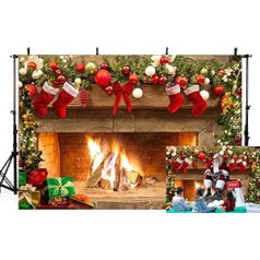 Christmas Photography Backdrops Child Christmas Fireplace Christmas Tree Gift Box Photography Banner Winter Party Photo Studio Accessories (8x6ft)