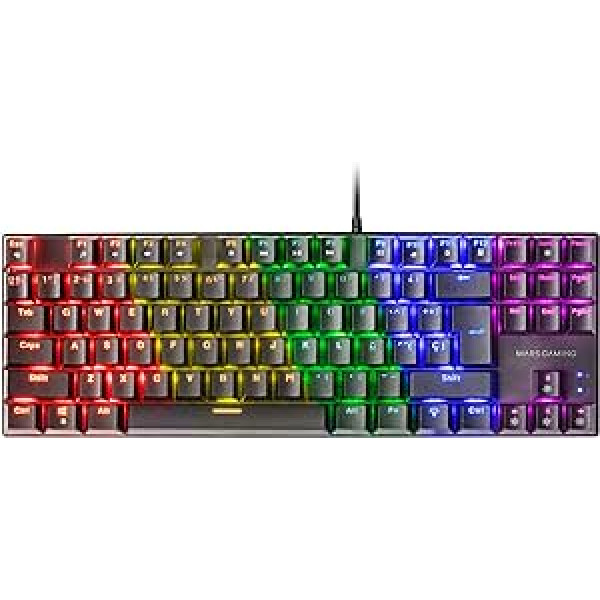 Mars Gaming MK80 melns, mehāniskā spēļu tastatūra TKL FRGB, antighosting, slēdzis mehāniski zils, spāņu valoda