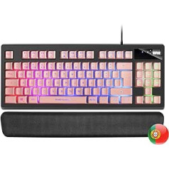 Mars Gaming MKAXPPT Compact Keyboard TKL H-Mech, RGB Lighting 9 Effects, Gel Wrist Rest, Pink, Portuguese Language