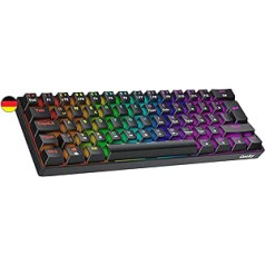 Geeky GK61 SE 60% mehāniskā spēļu tastatūra, 62 taustiņu daudzkrāsu RGB LED fona apgaismojums PC/Mac spēlētājiem, ISO DE Qwertz vācu izkārtojums (melns, mehāniski sarkans)