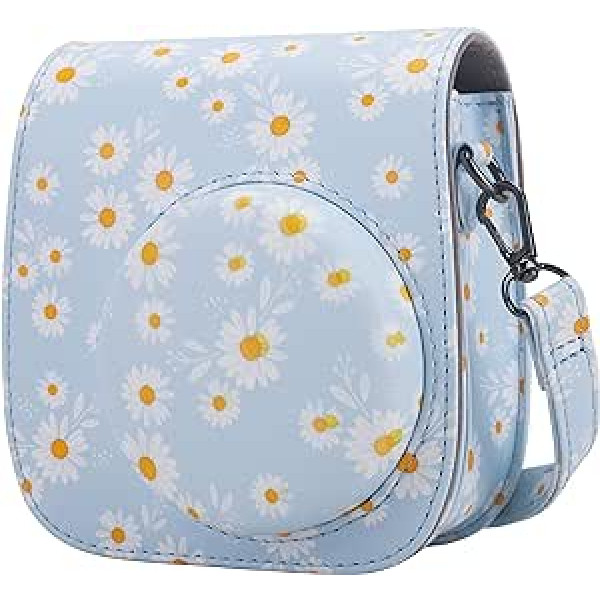 Frankmate Protective Case Compatible with Mini 12 11 9 8 Instant Film Camera with Accessory Pocket and Adjustable Strap, Blue Daisy, shoulder bag