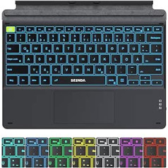 seenda bezvadu tastatūra Surface Pro 9, apgaismota Bluetooth tastatūra ar skārienpaliktni Surface Pro 8/Pro 9/Pro X, 7 krāsains fona apgaismojums un 750 mAh akumulators, QWERTZ izkārtojums, melns/pelēks