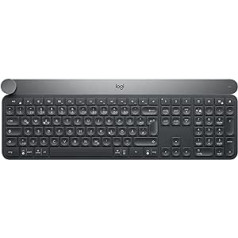 Logitech Craft bezvadu tastatūra, Bluetooth un 2,4 GHz bezvadu savienojums, programmējamas pogas, automātiskais fona apgaismojums, vairākas ierīces, PC/Mac/klēpjdators, vācu QWERTY izkārtojums - melns