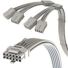 Savienojums – PCIE 5.0 4x8 Pin uz 12VHPWR (16-Pin/12+4) 16 AWG apvalkots lielas strāvas barošanas avota kabeļa pagarinātājs, PCIE 4.0 barošanas avots, 40 cm, visi RTX4000 un RTX3000 FE GPU saderīgi, balts