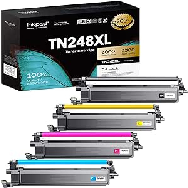 INKPAD suderinamos dažų kasetės keitimas Brother TN248 TN248XL TN248CMYK Suderinamas dažų brolis DCP-L3560CDW HL-L3240CDW MFC-L3740CDWE DCP-L3520CDW (4 vnt.)