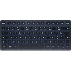 CHERRY KW 7100 Mini BT kompakta vairāku ierīču tastatūra ar 3 Bluetooth kanāliem franču izkārtojums (AZERTY) plakans dizains ar pārnēsāšanas futrāli, zilā krāsā