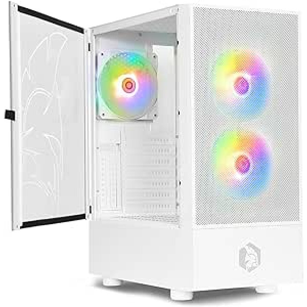 EMPIRE GAMING - Sapphire Gamer futrālis - ARGB Medium Tower ATX/Micro-ATX/ITX - Rūdīta stikla sānu durvis - 3 ventilatori 3 kontakti 5V LED RGB Adresējams 120mm - MB sinhronizācija - Balts