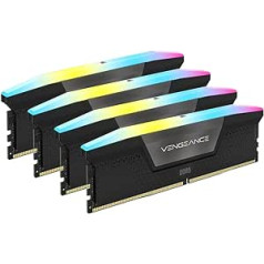 Corsair VENGEANCE RGB DDR5 RAM 192GB (4x48GB) 5200MHz CL38 Intel XMP iCUE saderīga datora atmiņa — melna (CMH192GX5M4B5200C38)