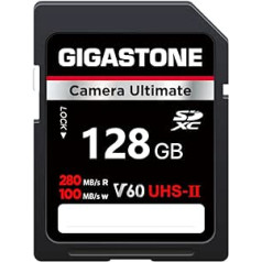 GIGASTONE UHS-II V60 128GB SD karte Ultimate kameras ātrums līdz 280/100MB/s, U3 SDXC 4K Ultra HD UHD video DSLR Canon, Nikon, Sony, Pentax, Kodak, Panasonic, Iekļauta 1 mini soma