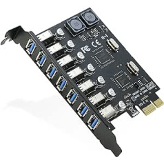 7 porti PCIe USB 3.0 karte 5Gbps PCIe uz USB 3.0 paplašināšanas karte, RIITOP PCI Express USB 3.0 adaptera karte galddatoram Windows 10/8.1/8/7, atbalsta PCIE X1/X4/X8/X16 slotus