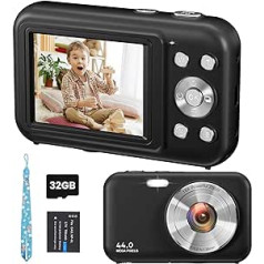 Digitālās kameras fotokamera, FHD 1080P 44MP bērnu kompakta kamera ar 32 GB karti, uzlādējama digitālā kamera ar 16x digitālo tālummaiņu, 2,4 collu LCD kamera bērniem, meitenēm, zēniem, iesācējiem