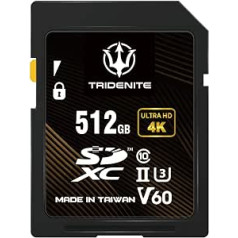 TRIDENITE 512GB SD kartes lasīšanas ātrums līdz 245 MB/s UHS-II U3 V60 4K UHD profesionālā SDXC atmiņas karte