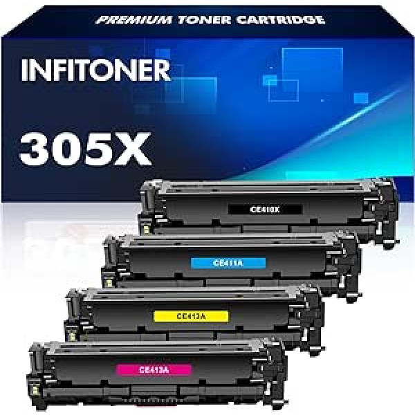 INFITONER 305X CE410X 305A CE410A tonera kasetne, kas saderīga ar HP 305X 305A Laserjet Pro 400 Color M451dn M475dw M475dn M451nw M451dw M351a Cyel Packtaan, Yellow Magtan