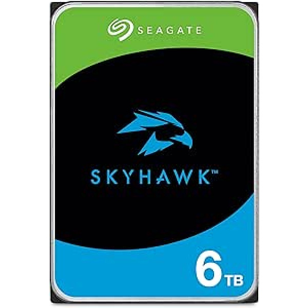 Seagate SkyHawk ST6000VXZ09 6TB iekšējais cietais disks HDD, video ierakstīšana līdz 64 kamerām, 3,5 collas, 64 MB kešatmiņa, SATA 6GB/s, sudraba krāsa, FFP, t.sk. 3 gadu glābšanas dienests