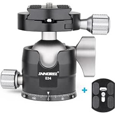 INNOREL E34 Low Profile CNC Tripod Ball Head 360° Panoramic Ball Head with 2 1/4 Arca-Swiss Compatible Quick Release Plates and Spirit Level for DSLR Cameras, Tripods and Monopods