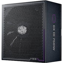 Cooler Master GX III Gold 750 barošanas avots — 750 vatu datora barošanas avots, 80 Plus Gold, ATX 3.0 atbalsts, 90% efektivitāte, augstas temperatūras slieksnis, 135 mm HDB ventilators, nulles apgriezienu režīms, pilnībā modulārs