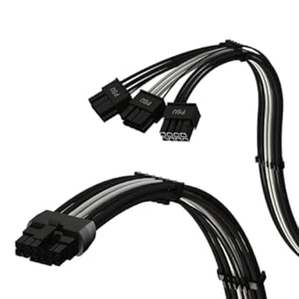 LINKUP – AVA PCIE 5.0 formuojamas ir lituojamas 16 kontaktų (12+4) iki 3x8 kontaktų | 16AWG suvyniotas | Suderinamas su RTX40 ir RTX30 FE GPU | Tinka tik Corsair maitinimo šaltiniams | 70 cm