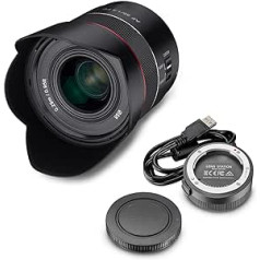 Samyang AF 35 mm F1.8 FE + objektīva stacija Sony E-Mount pilna formāta un APS-C I īpaši viegls platleņķa objektīvs ar ātro automātisko fokusu I fiksēto fokusa attālumu priekš Sony Alpha A7C, A7 III, A6100 utt.