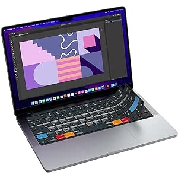 JCPAL Adobe Illustrator spartieji klavišai Klaviatūros apsauga EU QWERTY EN Klaviatūros dangtelis Klaviatūros dangtelis MacBook Pro 14 colių ir 16 colių M1 2021 A2442 A2485/M2 2023 A2779 A2780, MacBook Air 13