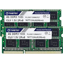 Timetec Hynix IC DDR3 1333MHz PC3-10600 unbuffered, non-ECC 1.5V CL9 2Rx8, dual rank, 204 pin SODIMM laptop / notebook memory module upgrade