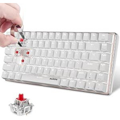 Hotswapple spēļu tastatūra, 80% mehāniska sarkana slēdža tastatūra ar baltu LED fona apgaismojumu, ABS taustiņu vāciņš, USB Type-C vadu, 82 taustiņu anti-ghosting personālajam datoram, klēpjdators, Mac White