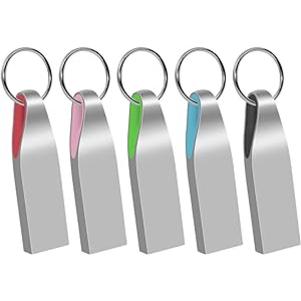 USB Stick 8 GB Pack of 5 Metal Memory Stick USB 2.0 with Key Ring Multi-Coloured