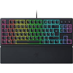 Razer Ornata V3 Tenkeyless — kompakta plakana spēļu tastatūra (mehāniskās membrānas slēdži, taustiņu vāciņi ar anti-UV pārklājumu, izgaismoti atsevišķi multivides taustiņi) QWERTZ DE Izkārtojums | Melns