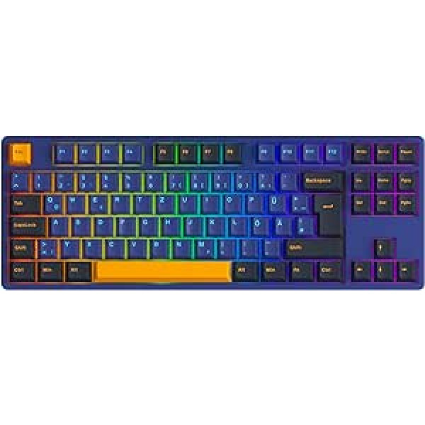 Akko 5087B Plus RGB mehāniskā spēļu tastatūra, ISO DE izkārtojums, 3 režīmi (BT5.0/2.4Ghz/C tips) TKL tastatūra ar maināmu lineāro slēdzi, Cherry PBT taustiņi, pretspoguļošana (horizonts, želejmelns)