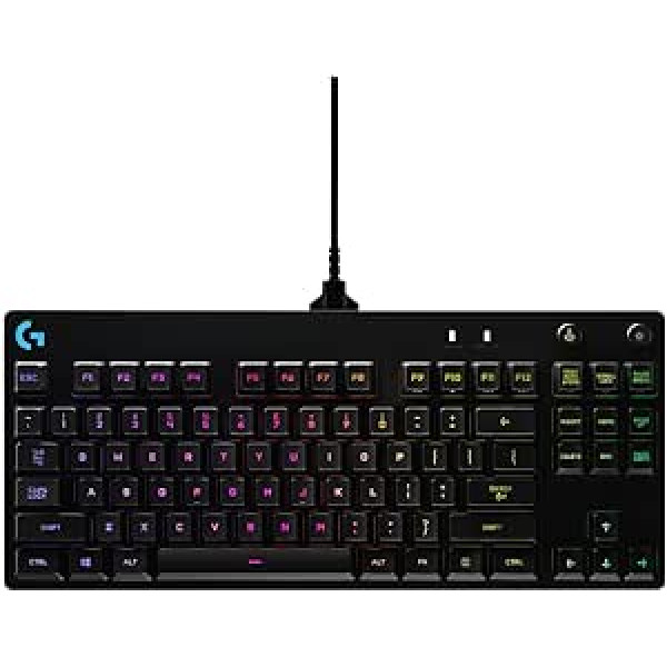 Logitech G PRO TKL mechanical gaming keyboard, GX-Blue Clicky switches, LIGHTSYNC RGB design with no numeric keypad for e-sports gaming, Detachable micro USB cable, French AZERTY layout, Black