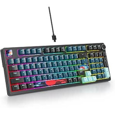 SOLIDEE vadu 95% mehāniskā spēļu tastatūra, karsti nomaināma, blīves struktūra RGB fona apgaismojums, 98 taustiņu mehāniskā tastatūra ar vadības pogu, PBT taustiņu vāciņi NKRO tastatūra (98 Monstor)