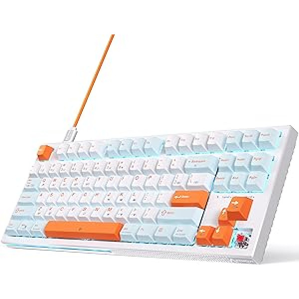 KEMOVE K87SE 75% mehāniskā spēļu tastatūra, ledus zils LED fona apgaismojums, kompakta 87 taustiņu vadu USB-C tastatūra, saderīga ar Windows, Mac, piezīmjdatoriem un personālajiem datoriem