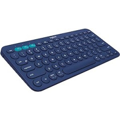 Logitech K380 bezvadu Bluetooth tastatūra, vairāku ierīču un ērtas pārslēgšanas funkcija, Windows un Apple saīsnes, dators, Mac, planšetdators, mobilais tālrunis, Apple iOS un TV, vācu QWERTZ izkārtojums, zils