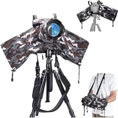 Camera Rain Cover, Upgraded Transparent Window Design Camera Waterproof Protective Shield, Camouflage Nylon Cameras, Rain Cover, Compatible with Canon Sony Nikon DSLR (Camera + Lens < 180 x 140 x 230