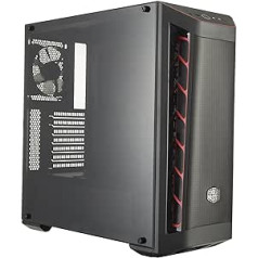 Cooler Master MasterBox MB511 - ATX datora korpuss ar sieta priekšpusi, sacīkšu dizaina gaisa ieplūdes atverēm, caurspīdīgu sānu sienu, elastīgas gaisa plūsmas konfigurācijas - sarkans akcents