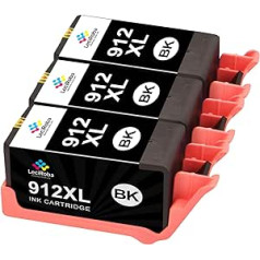 LeciRoba 912xl HP 912xl Multipack un HP 912 printeru kasetņu komplekts HP OfficeJet 8012 8014 8015 8017 AIO, HP OfficeJet Pro 8022 8023 8024 8025 AIO printerim (3 melni)