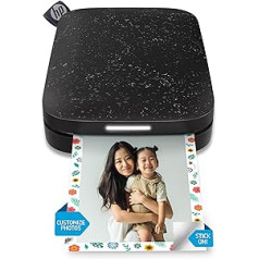 HP Monochrome Sprocket pārnēsājams 5 x 7,6 cm tūlītējo attēlu printeris (melns), drukājiet attēlus uz papīra ar lipīgu aizbāzni no jūsu iOS vai Android ierīces