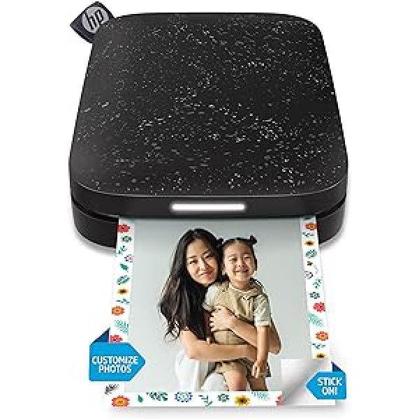 HP Monochrome Sprocket pārnēsājams 5 x 7,6 cm tūlītējo attēlu printeris (melns), drukājiet attēlus uz papīra ar lipīgu aizbāzni no jūsu iOS vai Android ierīces