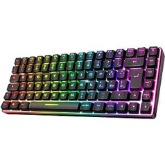 Spirit of Gamer bezvadu Bluetooth spēļu tastatūra, TKL RGB QWERTY 65%, daļēji mehāniski taustiņi ar fona apgaismojumu, 25 pret spoku veidošanās, savietojams ar datora viedtālruni un planšetdatoru