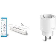 TP-Link Tapo P300 barošanas bloks ar 2 USB pieslēgvietām un 1 C tipa pieslēgvietu, 1,5 m, balts un TP-Link Tapo Nano viedā WLAN ligzda Tapo P115 ar enerģijas patēriņa kontroli