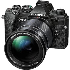 Olympus OM-D E-M5 Mark III komplekts, sistēmas kamera (20 MP, 5 asu attēla stabilizators, jaudīgs automātiskais fokuss, elektrisks OLED skatu meklētājs, 4K video, Wi-Fi), melns ar 12–200 mm F3,5–6,3 M.Zuiko Lens