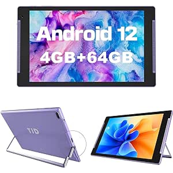 Android 12 10 collas planšetdators, planšetdators ar turētāju, 64 GB ROM (512 GB paplašināma atmiņa), IPS Full HD skārienekrāns, 8 MP + 2 MP kamera, 5G Wi-Fi, Bluetooth 5.0, 6000 mAh, Google GMS, 2 skaļruņi (violeta)