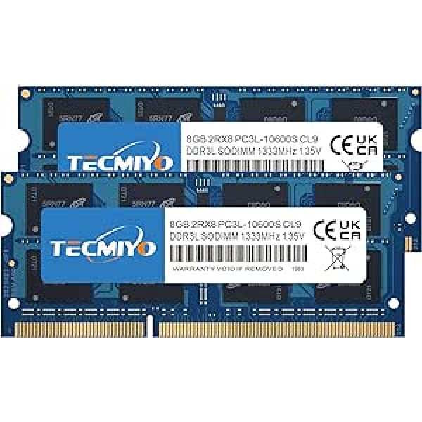 TECMIYO 16GB komplekts (2X8GB) PC3L-10600S DDR3/DDR3L 1333MHz Sodimm 1.35V/1.5V CL9 204 Pin Non-ECC Nebuferēta klēpjdatora RAM operētājsistēmai Apple iMac MacBook Pro Mac Mini