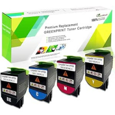 GREENPRINT 4 spalvų suderinamos dažų kasetės CX410 CX510 didelės talpos 4000 puslapių BK 3000 puslapių CMY, skirtos Lexmark CX410de CX510de CX410dte CX410e CX510dthe CX510dhe spausdintuvams