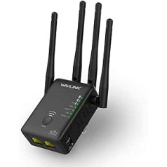 WAVLINK AC1200 WiFi diapazona paplašinātājs/piekļuves punkts/WiFi pastiprinātājs/bezvadu maršrutētāja signāla pastiprinātājs divjoslu (2,4GHz 300Mbps + 5GHz 867Mbps) ar 4 ārējām antenām, 2 Ethernet portu, WPS, LED