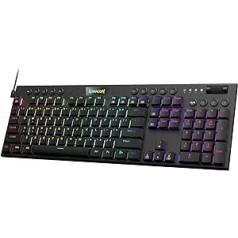 Redragon K619 Horus RGB mehāniskā tastatūra, īpaši plānā vadu spēļu tastatūra ar plakanu profila taustiņu vāciņiem, īpaša multivides vadība un lineārais sarkanais slēdzis, atbalsta programmatūra