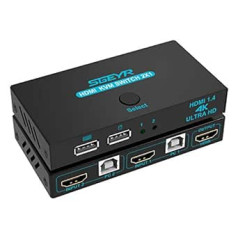 SGEYR HDMI slēdzis 4K, KVM slēdzis, USB KVM slēdzis 4 ports, HDMI slēdzis 2 vienā izejā, displeja porta slēdzis 2 vienā izvadā, USB slēdzis, KVM slēdža displeja ports, 2 datora 1 monitora slēdzis, operētājsistēmai Windows, Linux un Mac