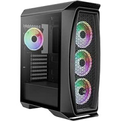 Aerocool AEROONEDUOBKV1, ATX žaidimų dėklas, 4 ARGB ventiliatoriai, grūdintas stiklas, juodas