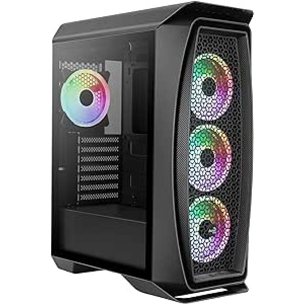 Aerocool AEROONEDUOBKV1, ATX spēļu futrālis, 4 ARGB ventilatori, rūdīts stikls, melns